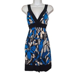 FAITH 21 Royal Blue White Black Floral Print Sleeveless Stretchy Mini Dress XL